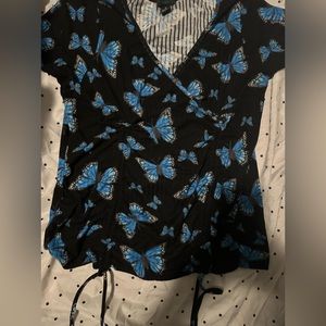 Blue and black butterfly top